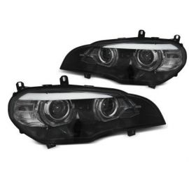 Přední světla BMW X5 E70 07-10 DRL R87 ANGEL EYES BLACK LED XENON