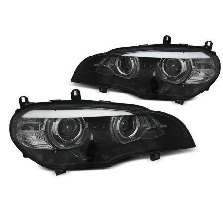 Přední světla BMW X5 E70 07-10 DRL R87 AFS ANGEL EYES BLACK LED XENON